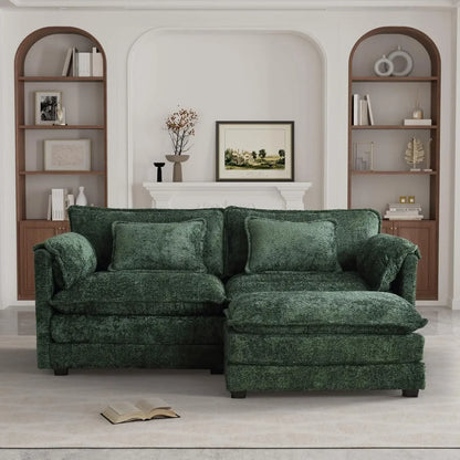 Cloud Sofa two Seats, for Apartment, Comfy Double Layer Upholstered Seat Cushion, Breathable Chenille Fabric, Black