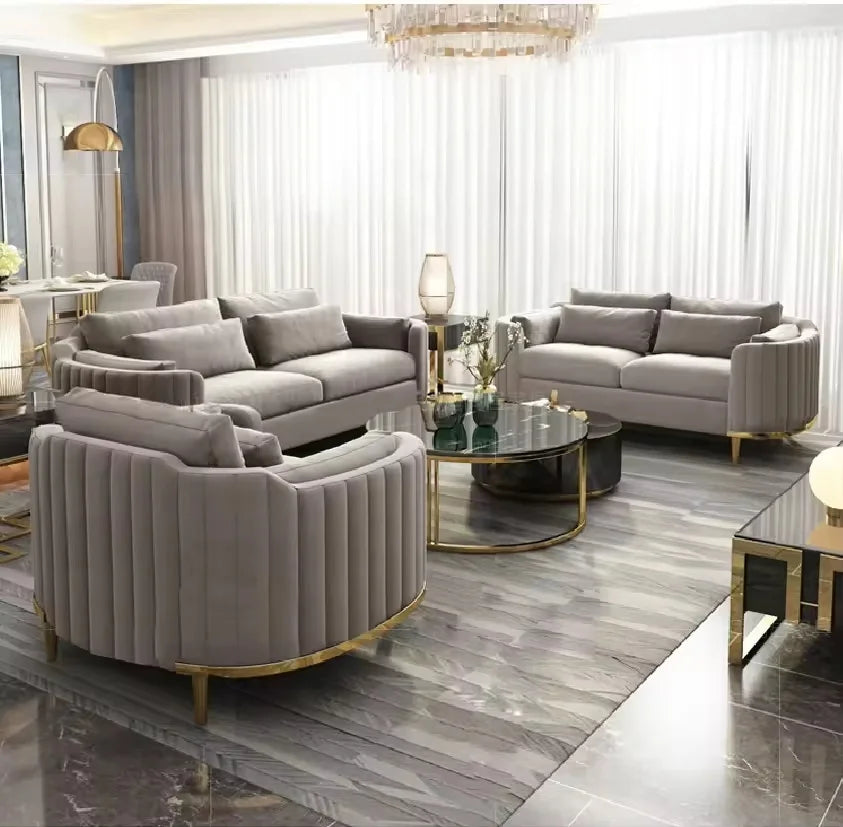Modern 3-Seater  Sofa Set Simple & Stylish Removable & Washable Velvet Cushions for Small Living Spaces for Apartments