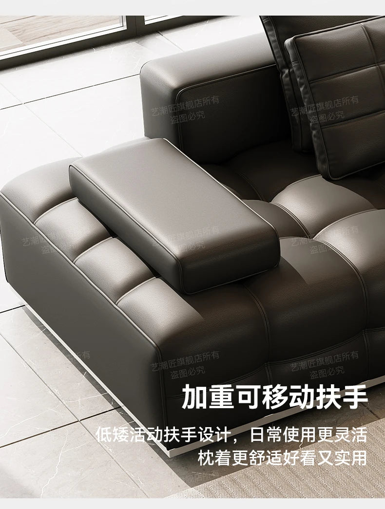 Lawrence leather sofa full green leather living room 2025 new minimalist straight row