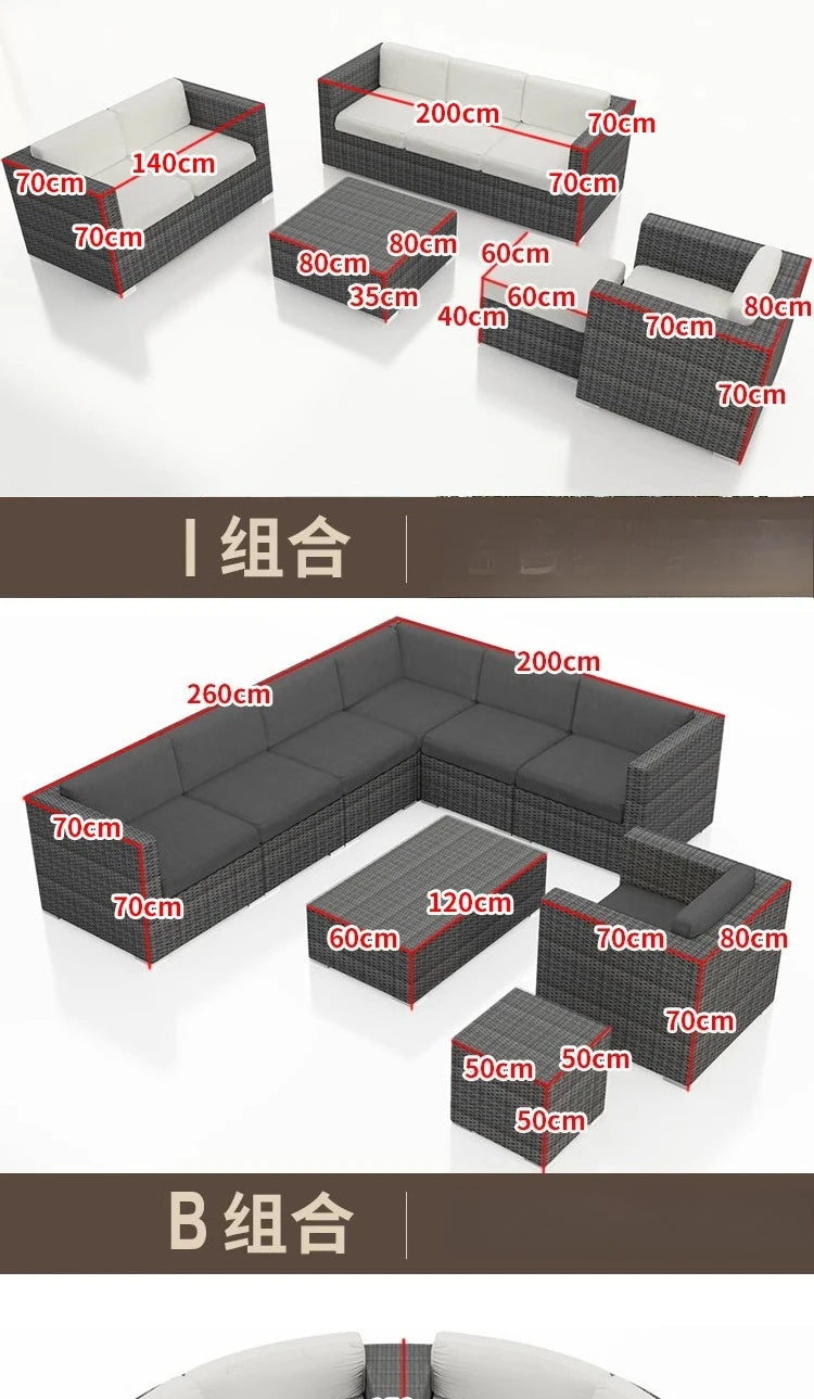 Outdoor sofa combination courtyard garden balcony rattan table and chairs terrace waterproof and sun protection outdoor