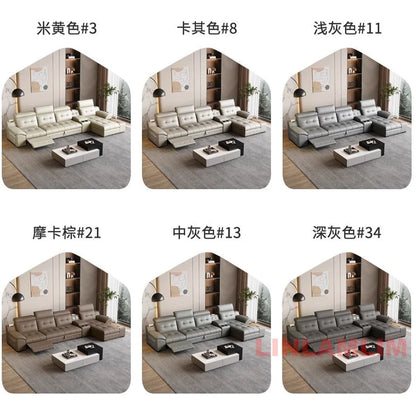 Electric Reclining Sectional Sofa Bed with Cup Holder & Adjustable Headrests – Italian Genuine Leather Convertible Sleeper Couch