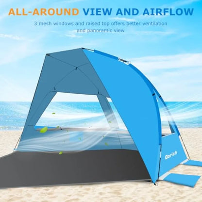 Portable Beach Tent for// with UPF 50+ UV Protection Lightweight and Foldable Sun Shelter with 5 Sand Bags Easy Setup Windproof