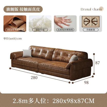 Minimalist Brown Sleep Sofa Faux Leather Designer Loveseat Lazy Sofa Couch Cloud Divano Da Soggiorno Living Room Furniture