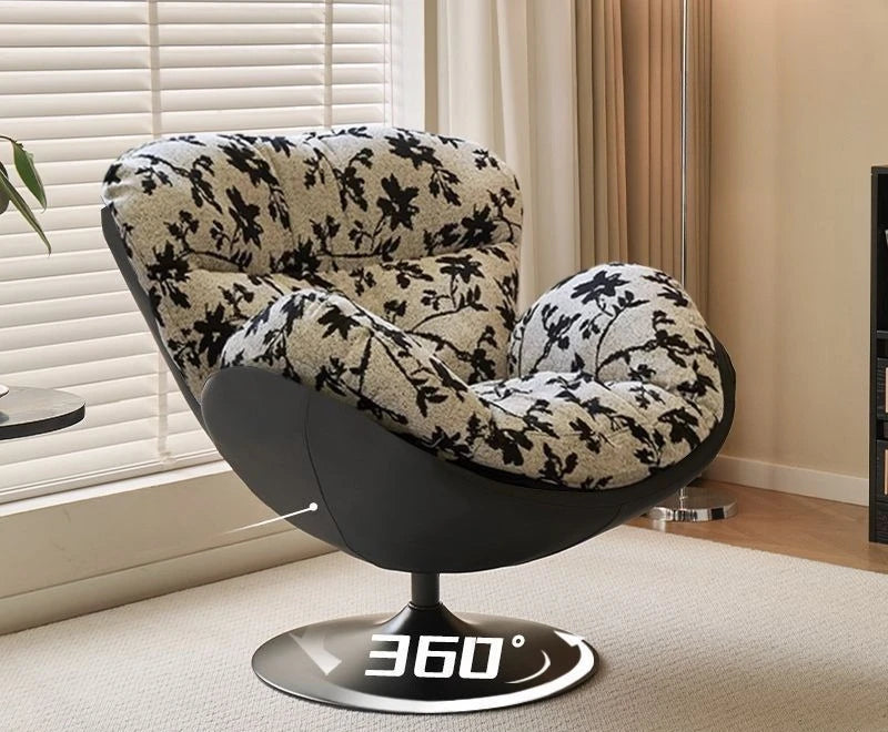 Single Eggshell Swivel Lounge Chair, Upholstered Accent Chair with 360 Degree Metal Base Chai for Bedroom, Living Room Relation