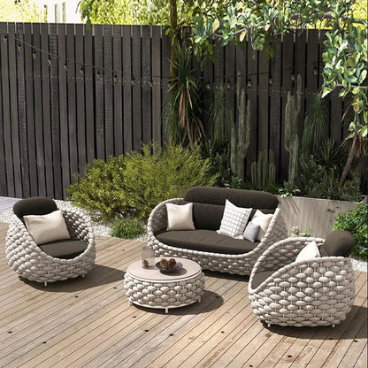 Modern Design Solid Wood Rattan Recliner Sofa Set with Metal Material Outdoor Garden Furniture