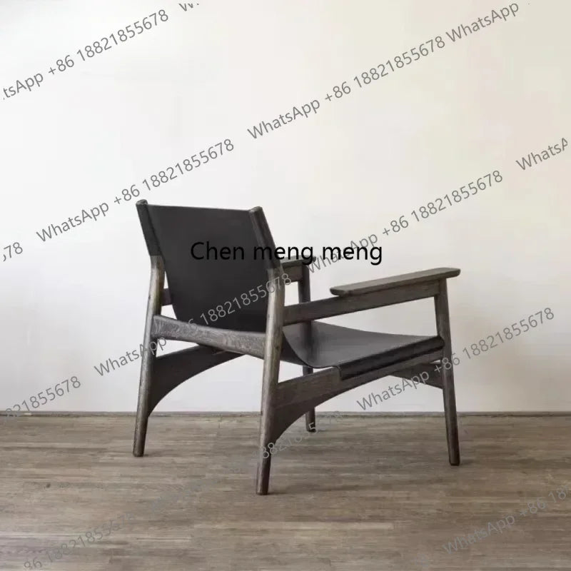A178  High-end Leather Chair, Danish Leisure Single Back Chair, Solid Wood Saddle Leather Armchair, Home Balcony Leisure Chair