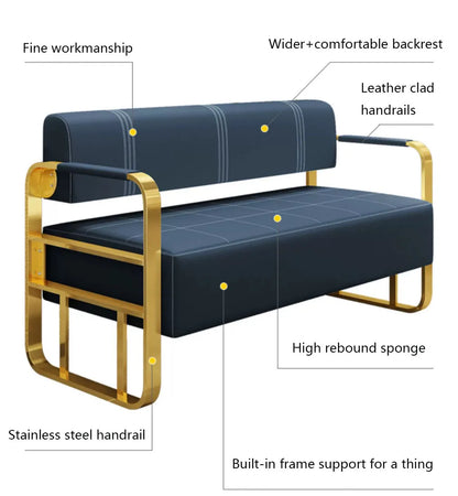 Beauty Salon Barbershop Waiting Area Furniture Gold Metal Frame Leather Double Seats Hospital  Public Airport Waiting Room Chair