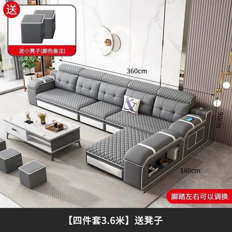 Modern leave-in multi-functional sofa, simple size, detachable and washable fabric sofa combination U-shaped sofa living room
