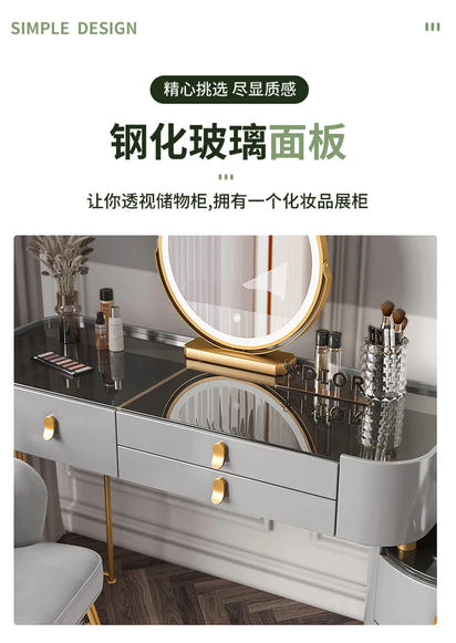 Solid wood new dresser glass bedroom modern simple style light luxury Internet celebrity small makeup table rock slab makeup
