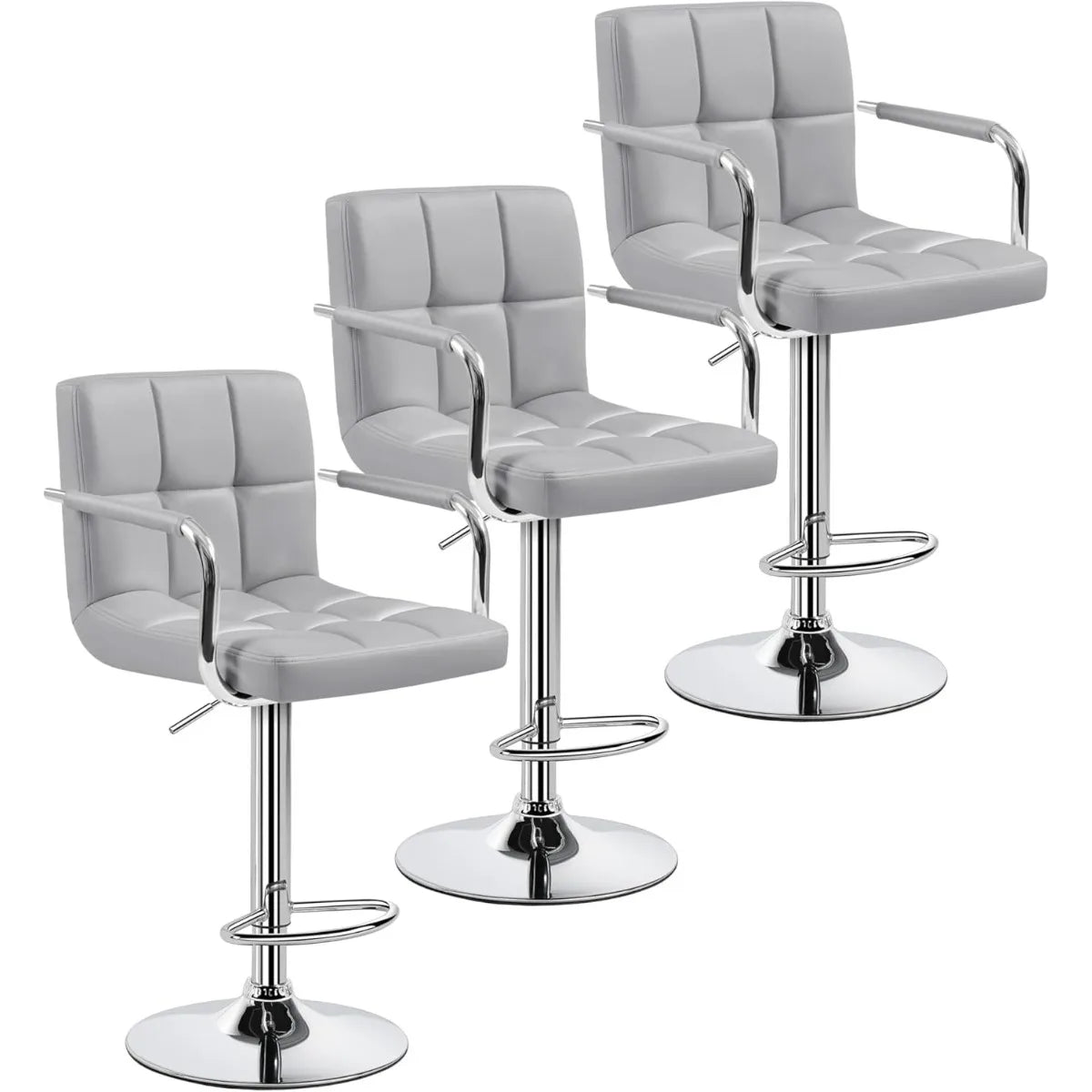 Lot de 2 tabourets de bar pivotants réglables, hauteur de comptoir hydraulique avec accoudoirs et dossier, cuir PU pour cuisine et bar, blanc