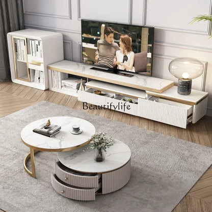 LXLight luxury rock slab coffee table Nordic simple modern round telescopic size coffee table