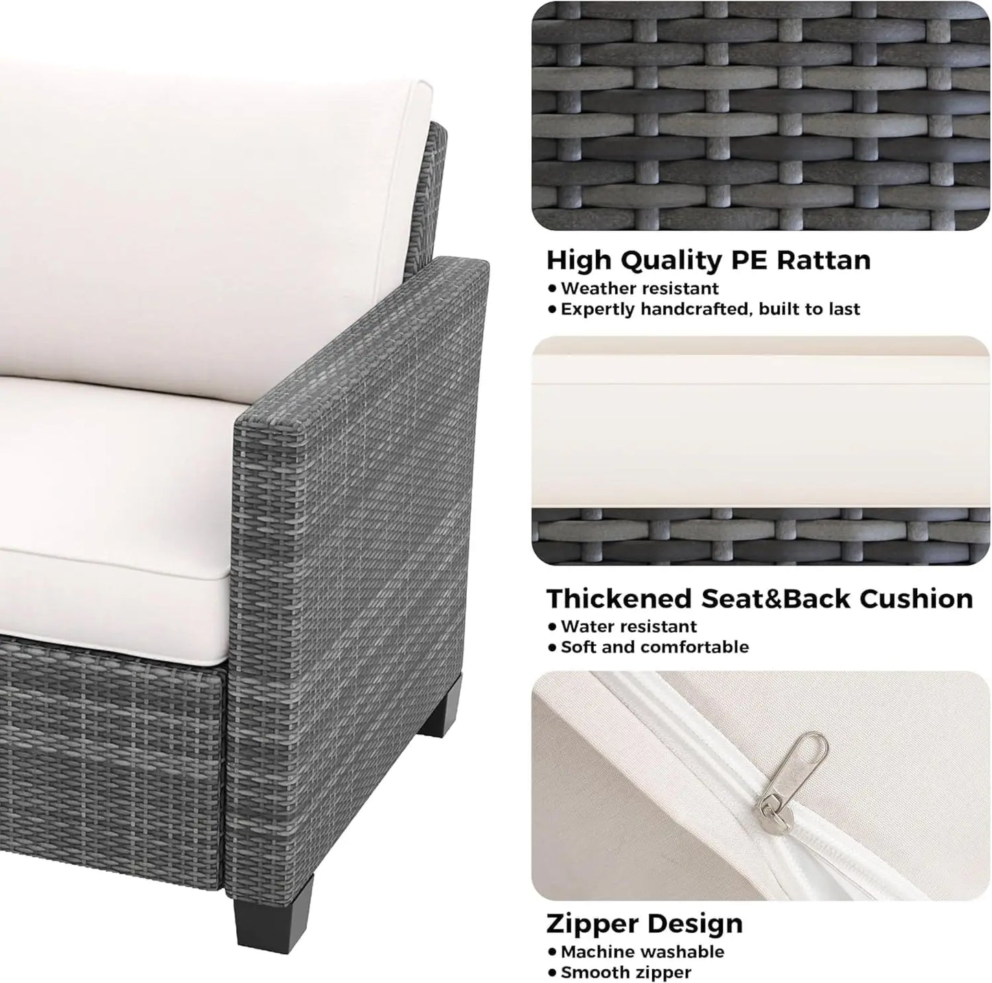 5 Piece Outdoor Patio Furniture Set with Coffee Table, Rattan Deck Conversation Sofa Set, All-Weather Sectional Rattan Sofa with