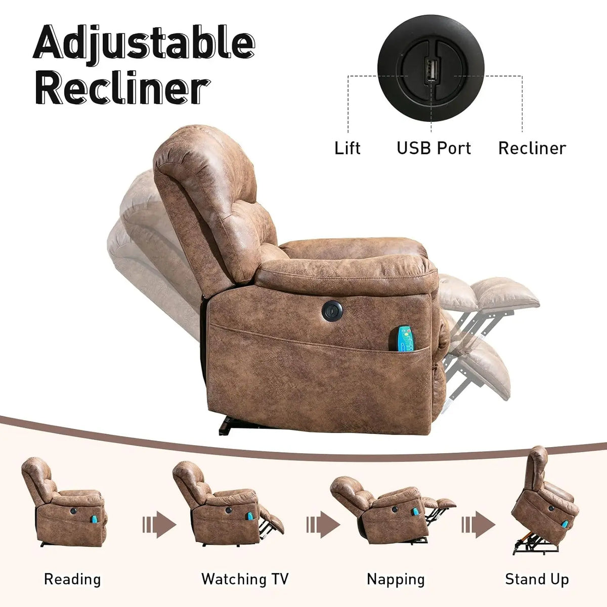 Power Lift Chairs Recliner with Massage and Heating for Elderly Electric Recliner Chair with 24" Wide Seat for Big , Customized