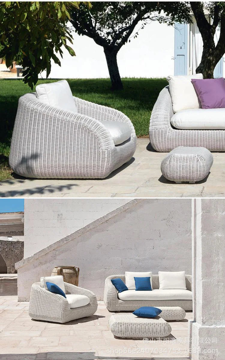 Outdoor rattan sofa courtyard waterproof and sunscreen Nordic villa garden terrace leisure balcony rattan sofa