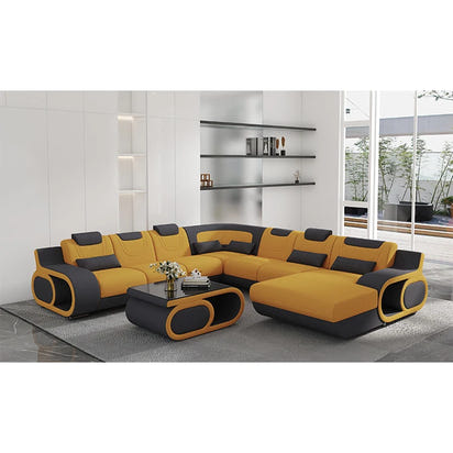 Living Room Luxury Corner Couches Furniture Set U Shape Cover Sectional Leather Sofa