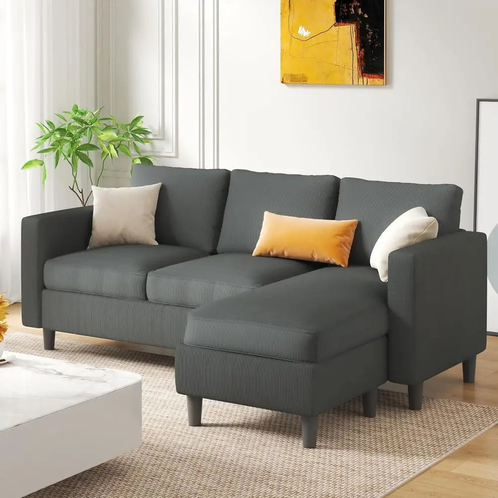 3-Seat Reversible L-Shaped Sectional Sofa with Ottoman