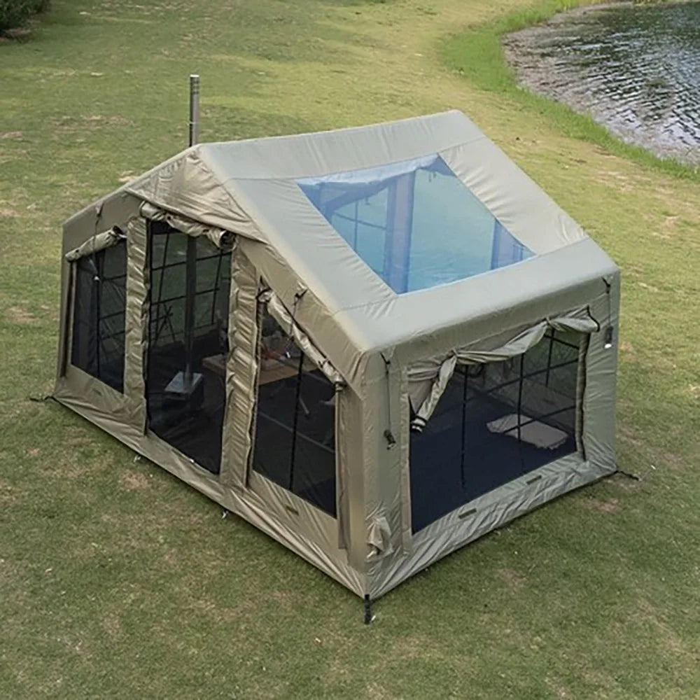 86 Square Feet²  Army Green Inflatable Tent for Camping,3~5 Person Waterproof Oxford Fabric Luxury Air Tent with AC Vent
