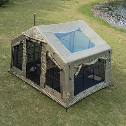 86 Square Feet²  Army Green Inflatable Tent for Camping,3~5 Person Waterproof Oxford Fabric Luxury Air Tent with AC Vent