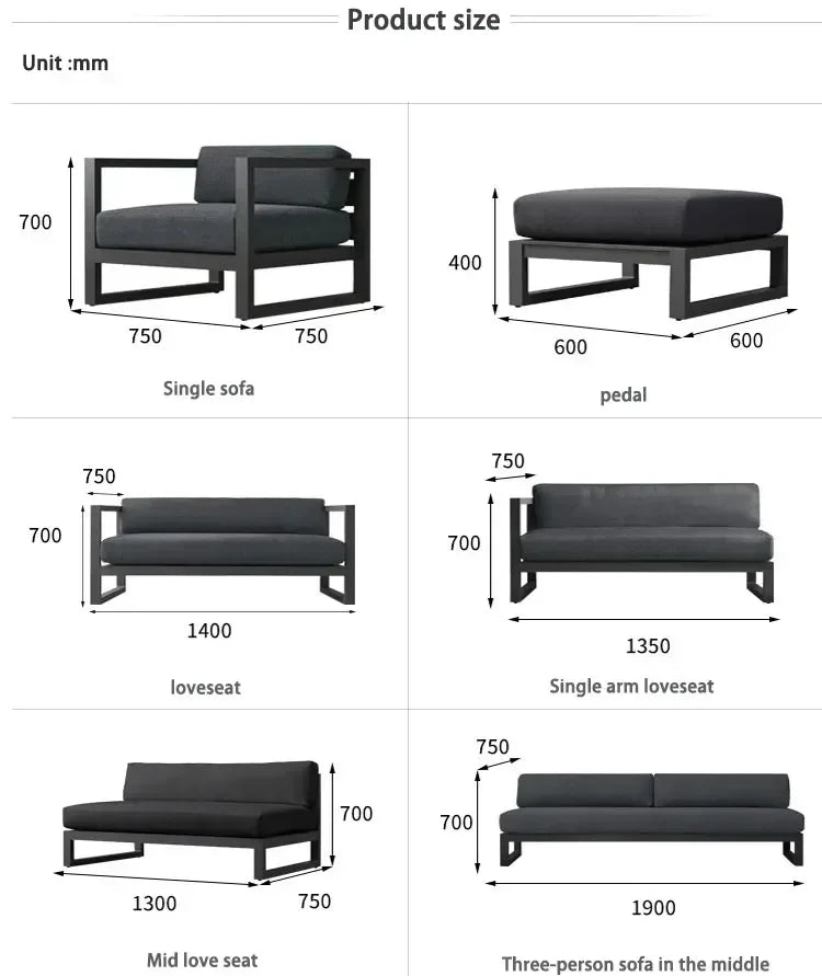 Outdoor Aluminum Alloy Sofa Four Piece Set, Terrace Garden Bar Waterproof Sofa Furniture Set