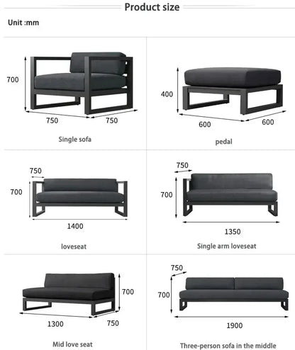 Outdoor Aluminum Alloy Sofa Four Piece Set, Terrace Garden Bar Waterproof Sofa Furniture Set
