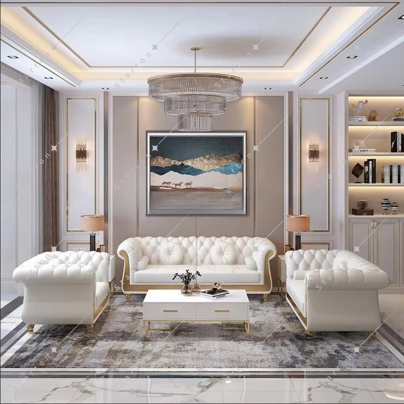 New Design Modern Royal Luxury Chesterfield Leather Sofa Set for Home Hotel Living Room Salon Sofa Furniture