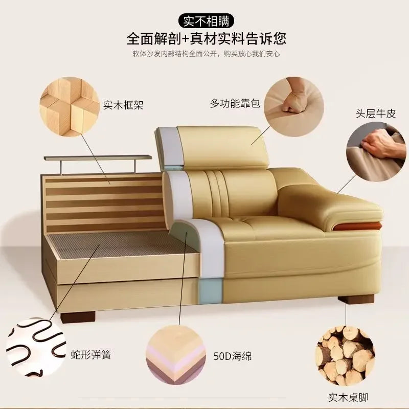 Genuine leather sofa head layer cowhide small unit,simple and modern functional, fashionable leather sofa combination decoration