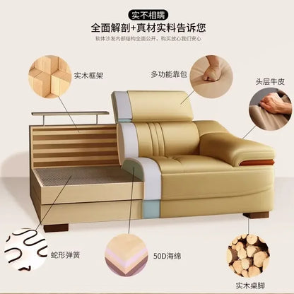 Genuine leather sofa head layer cowhide small unit,simple and modern functional, fashionable leather sofa combination decoration