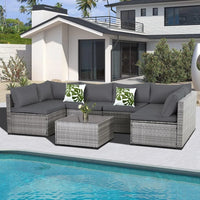 Patio Furniture Set, Modular Patio Set Wicker Outdoor Sectional Sofa Set PE Rattan Wicker Patio Conversation Set with T