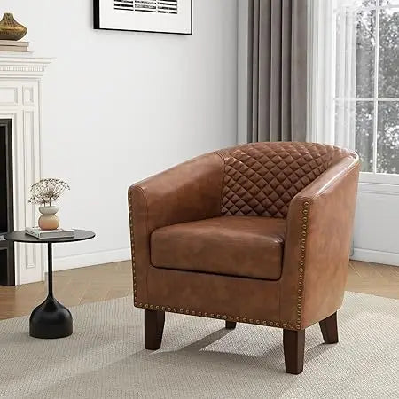 Modern Comfortable Armchair for Living Room - Faux Leather Club Chair with Accents, Ideal for Bedroom Reading and Relaxation