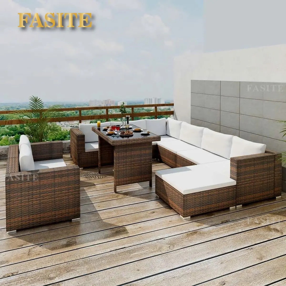 Outdoor rattan sofa combination U-shaped corner courtyard garden balcony hotel