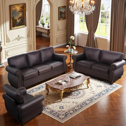 Mid-Century Vintage 3-Seater Sofa Couches Rivet Design Removable Cover Upholstered Cushions Customized Living Room Furniture