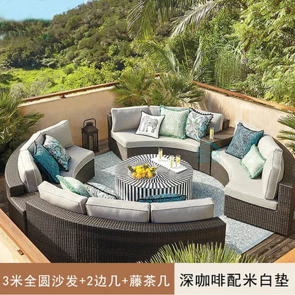 Outdoor circular rattan sofa chair, courtyard, outdoor rattan woven garden sofa combination