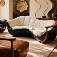 Medieval black and white leather solid wood curved sofa can be customized