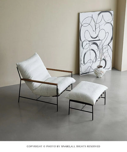 Designer Cream Style Fabric Recliner Living Room Balcony Leisure Saddle Leather Single Sofa Chair