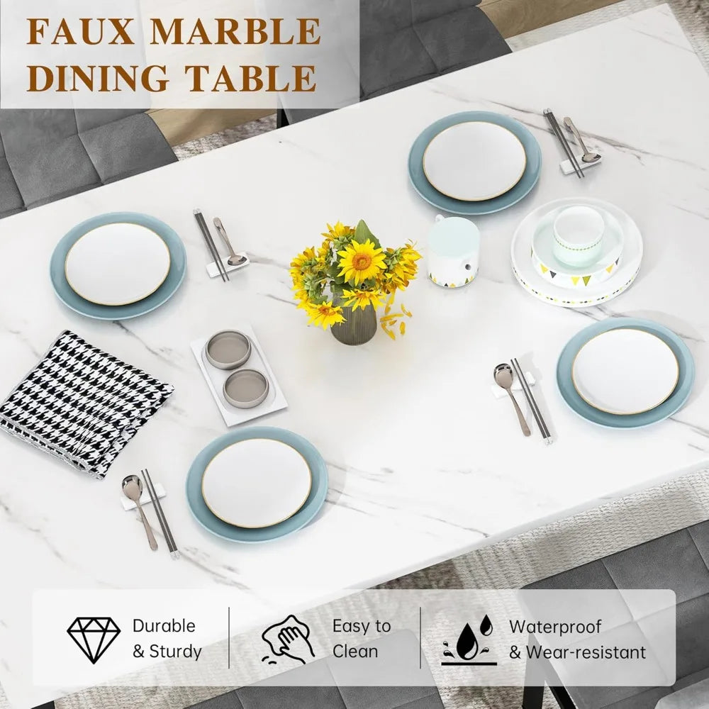 Dining Table Set for 4,Faux Marble Kitchen Table and Chairs of 4, Modern Dining Room Set for 4,Dinner Tabl