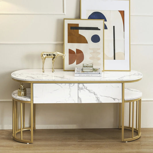 Console Table with Storage Shelf, Sofa Table with Gold Legs for Entryway