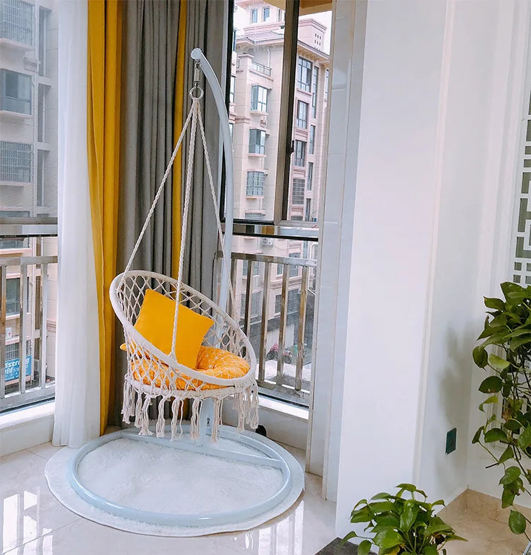 Hammock Hanging Swinging Chair,Hanging Cotton Rope Swing Chairs with Cushion and Hardware Kits, Hanging Chairs for Indoor