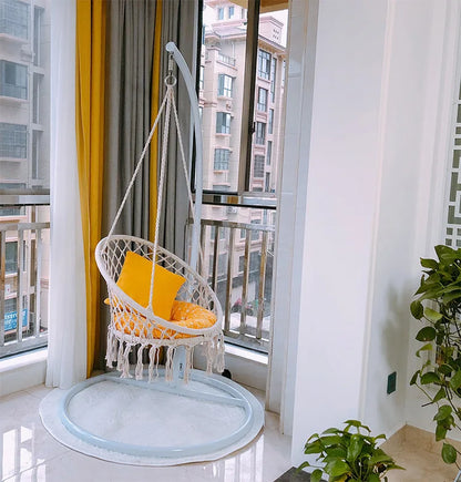 Hammock Hanging Swinging Chair,Hanging Cotton Rope Swing Chairs with Cushion and Hardware Kits, Hanging Chairs for Indoor
