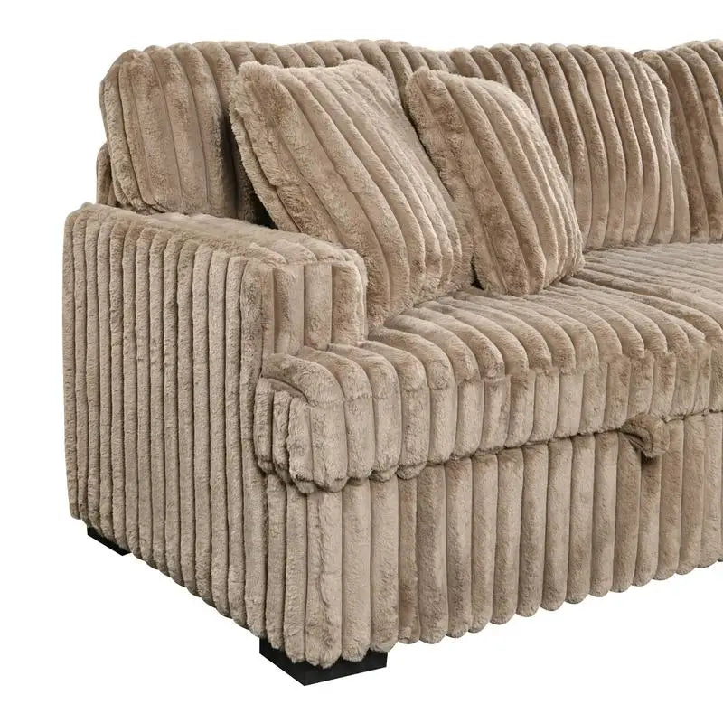 L-Shaped Corduroy Sleeper Sofa Bed with Storage Ottoman & Pull-Out Bed for Living Room, Brown Sectional Couch