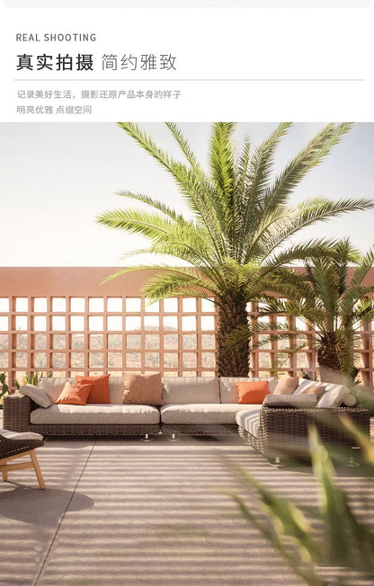 Outdoor leisure sofa, courtyard balcony, coffee table combination, outdoor outdoor garden, rattan woven leisure furniture