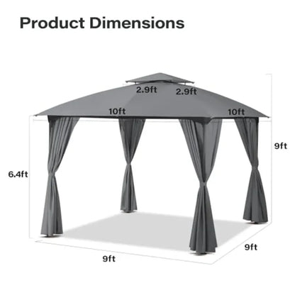 10'x10' Patio Arc Gazebo, Outdoor Canopy Tent with Curved Roof Design, Double Tier Top, Privacy Curtains and Wind-Resistant Rop