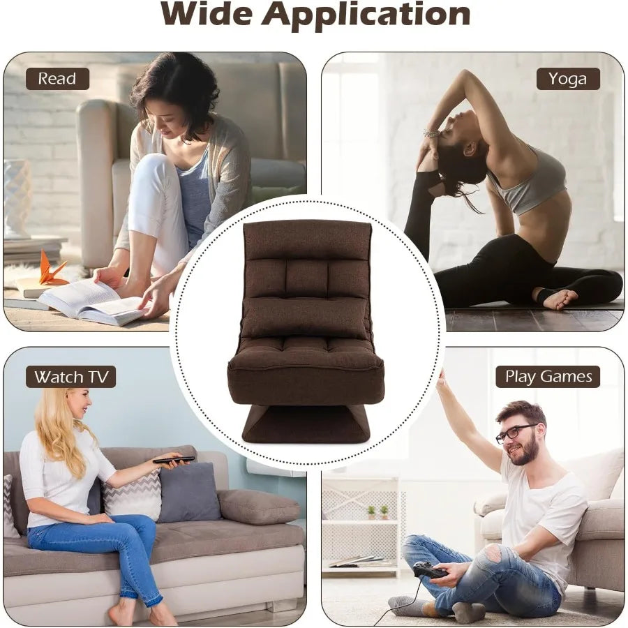 Adjustable Swivel Floor Chair with 5 Position Recline for Gaming and Meditation Steel Frame Swivel Base Massage Lumbar Pillow F
