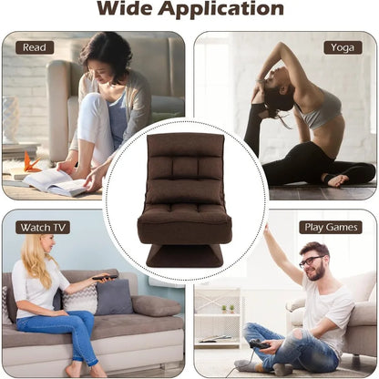 Adjustable Swivel Floor Chair with 5 Position Recline for Gaming and Meditation Steel Frame Swivel Base Massage Lumbar Pillow F