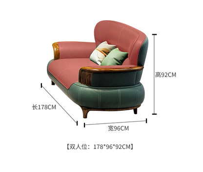 Leather sofa modern high-end villa living room 123 combination solid wood furniture simple and modern