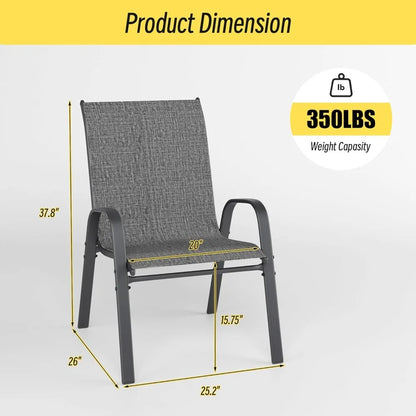 HOME - Patio Chairs Set of 6, Stackable Outdoor Dining Chairs Set with Breathable Seat Fabric, All-Weather
