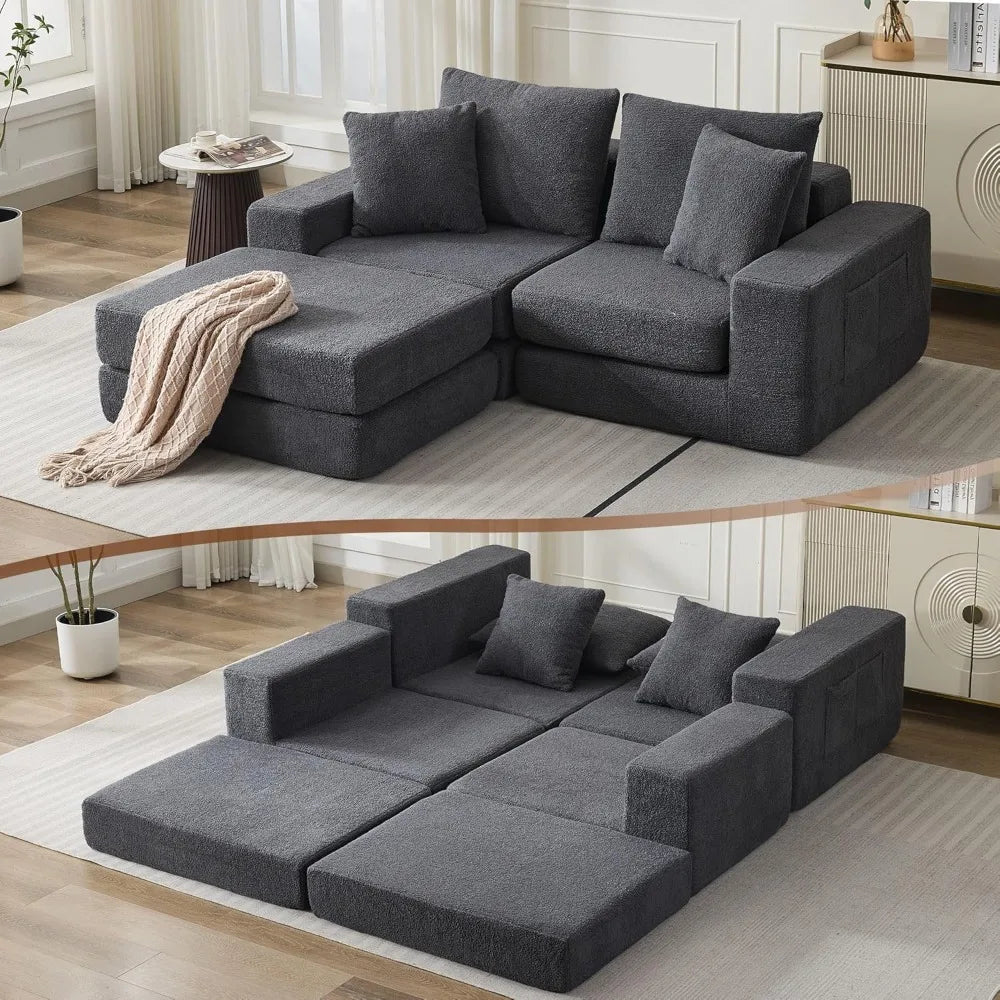 Sectional Couch with L-Shape Chaise, Modern Boneless Cloud Couch for Living Room, Sofa Bed with Deep Seat, No Assembly