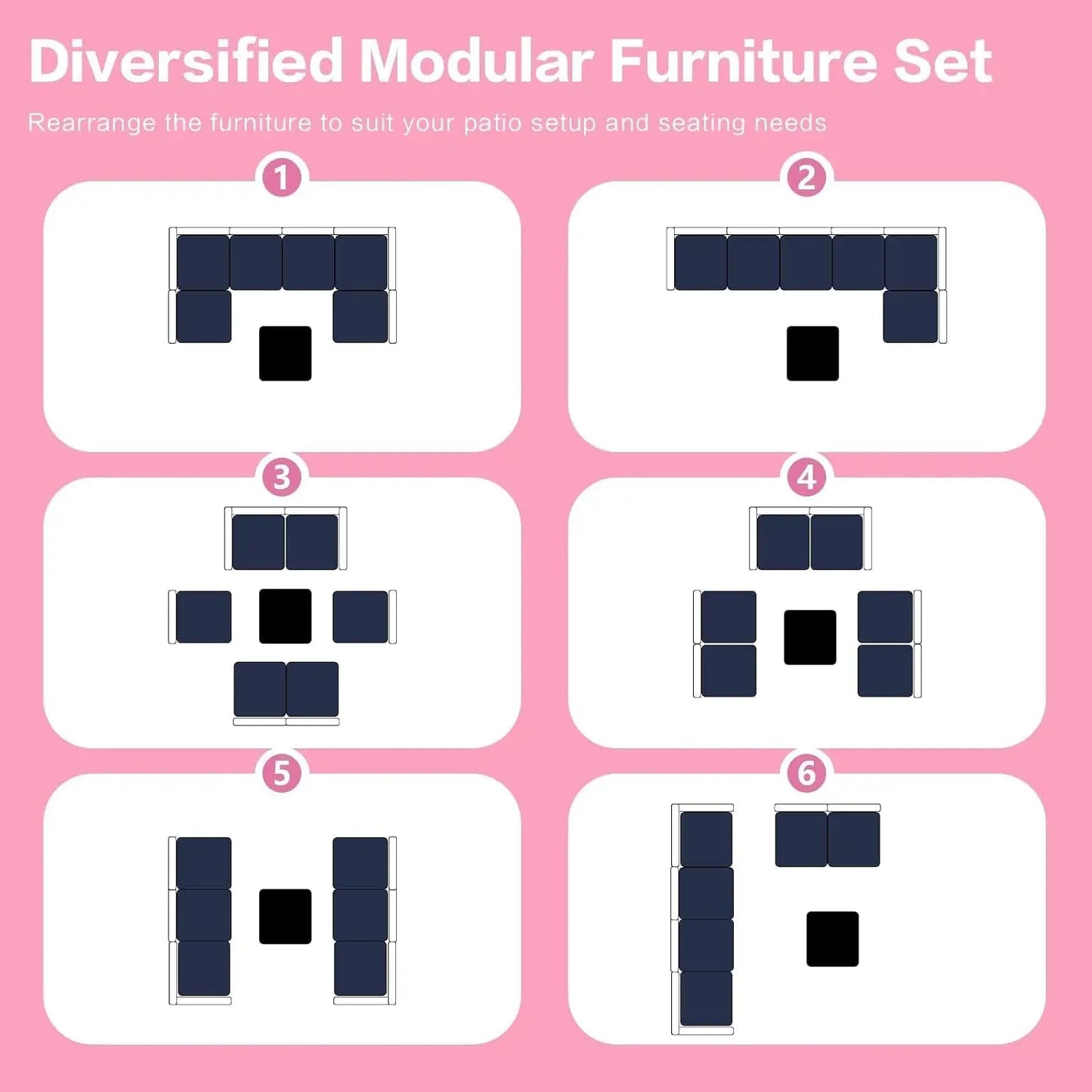 7-Piece Outdoor Rattan Sectional Sofa Set, Gray Wicker Patio Furniture Sets with Navy Blue Cushions for Balcony,, Customized