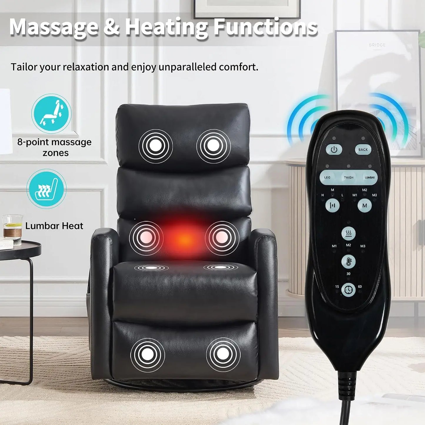 Massage Chair Recliner with Heat, Swivel Rocking Chair Recliner with High Back, Manual Lazy Boy Recliners for Adults,Small Recli