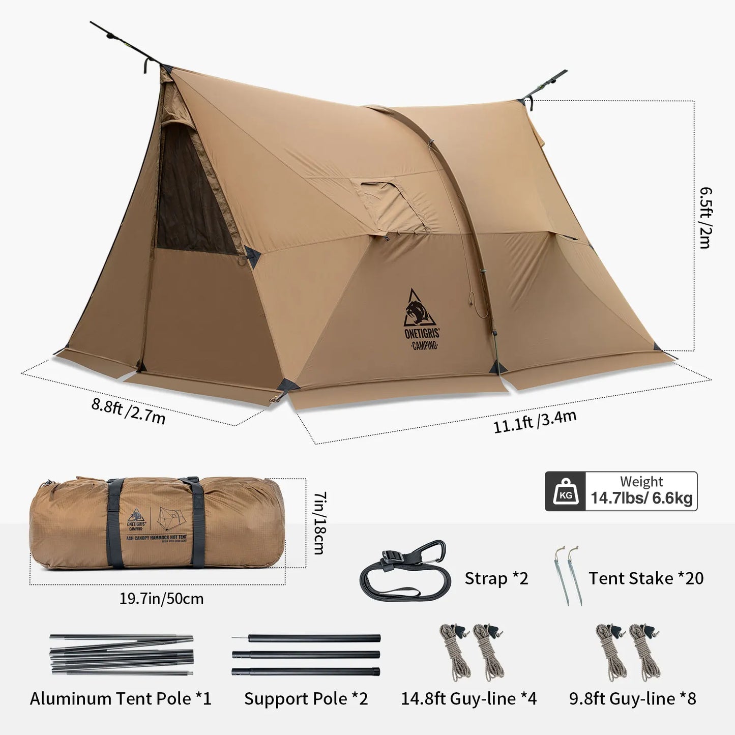 Onetigris ASH Hammock Canopy 4 Person Camping Hot Tent with Stove Jack 4 Season Waterproof Windproof for Survivalist Hiking