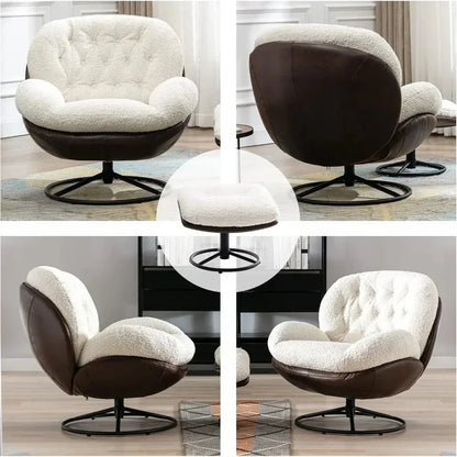 Modern Faux Fur Accent Chair with Ottoman, Lounge Armchair with Footrest and Sturdy Base for Living Room